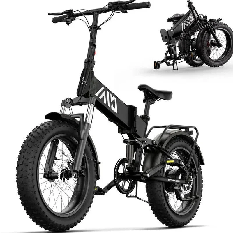 TST 4.0 Fat Tire Foldable Electric Bike, 48V 13Ah, 750W, 20 inch, Black