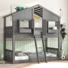 Twin-Over-Twin Playhouse-Style Bunk Bed - Grey With Roof, Window & Safety Rails