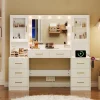 UGTOO LED Makeup Vanity Desk With Mirror, 58.27in, 10 Adjustable LED Bulbs, 8 Drawers, 2 Cabinets, White