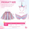 Unicorn Costume for Girls, Tutu Skirt Wings Unicorn Headband Princess Outfit for Birthday Halloween Christmas Cosplay Dr