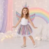 Unicorn Costume for Girls, Tutu Skirt Wings Unicorn Headband Princess Outfit for Birthday Halloween Christmas Cosplay Dr