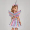 Unicorn Costume for Girls, Tutu Skirt Wings Unicorn Headband Princess Outfit for Birthday Halloween Christmas Cosplay Dr