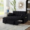 Velvet Pull-Out Sleeper Loveseat - Convertible Reclining Couch With Dual Side Storage Pockets