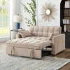 Velvet Pull-Out Sleeper Loveseat - Convertible Reclining Couch With Dual Side Storage Pockets