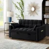 Velvet Pull-Out Sleeper Loveseat - Convertible Reclining Couch With Dual Side Storage Pockets
