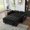Velvet Pull-Out Sleeper Loveseat - Convertible Reclining Couch With Dual Side Storage Pockets