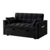 Velvet Pull-Out Sleeper Loveseat - Convertible Reclining Couch With Dual Side Storage Pockets