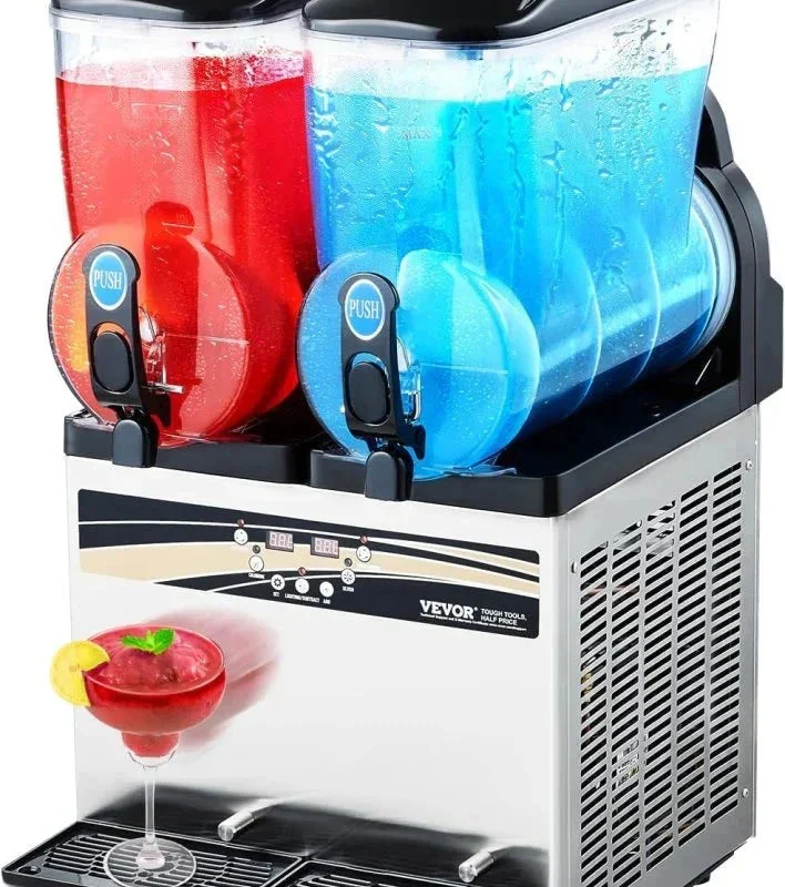 VEVOR Commercial Slushy Machine, 15Lx2 Double Tank, 120 Cups, Stainless Steel