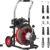 VEVOR Drain Cleaner Machine 100FT x 1/2 Inch, 550W, 8 Cutters, Red + Black