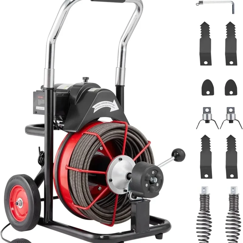 VEVOR Drain Cleaner Machine 100FT x 1/2 Inch, 550W, Red + Black - Drain Cleaner Machine 100 FT x 1/2 Inch