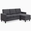 Walsunny Convertible L-Shaped Linen Sectional Sofa With Reversible Ottoman - 78.7in x 51in x 33in