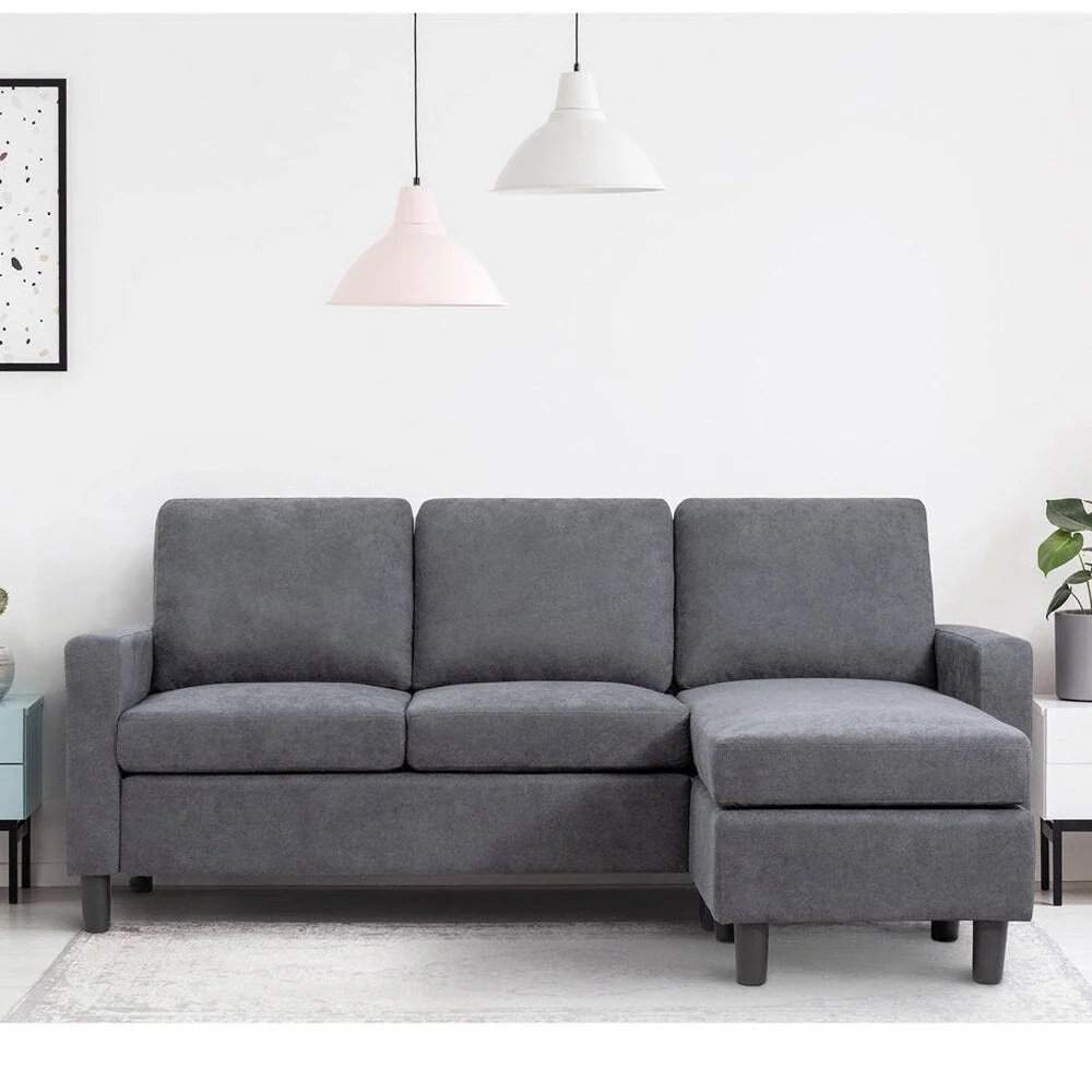 Walsunny Convertible L-Shaped Linen Sectional Sofa With Reversible Ottoman - 78.7in x 51in x 33in
