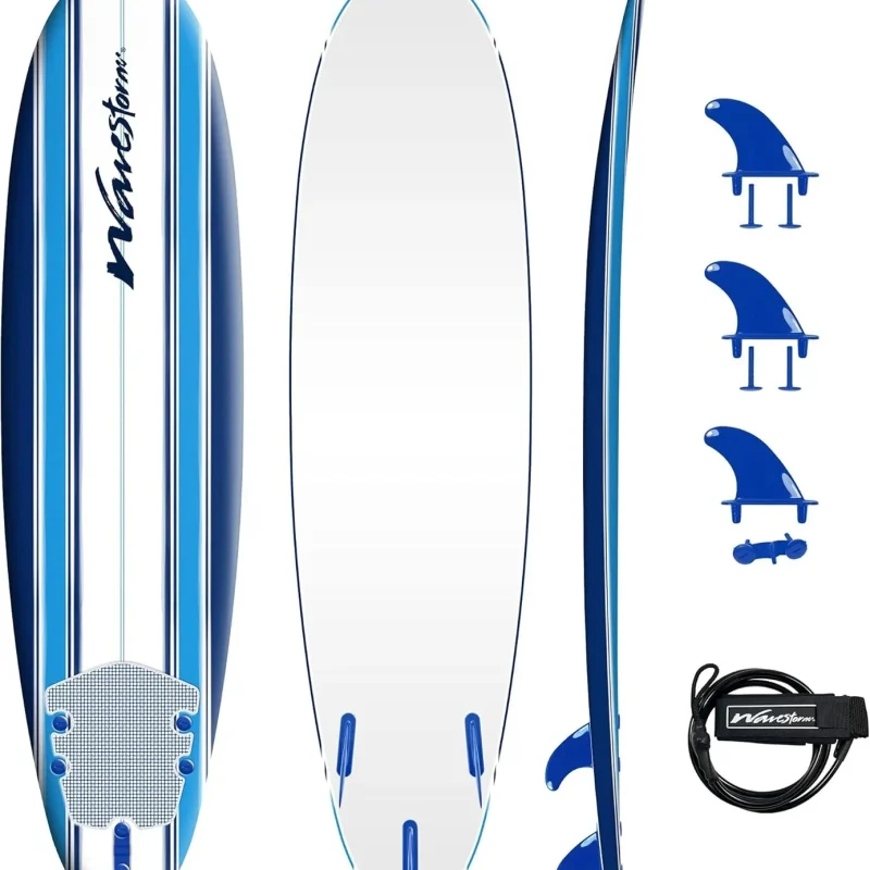Wavestorm Classic Soft Top Foam 7ft Surfboard With Leash And Multiple Fins - AZ22-WSSF700-PIN