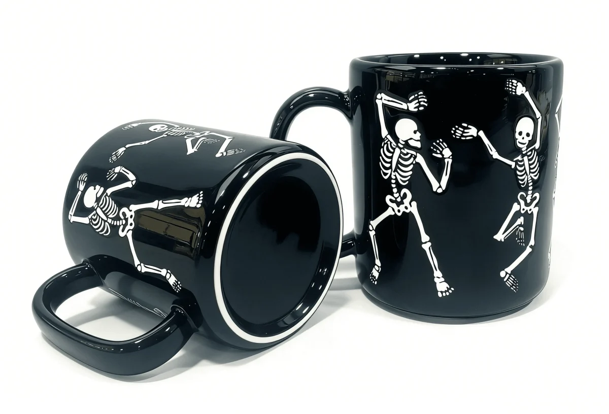Way To Celebrate Halloween Black Dancing Skeleton Stoneware Mug Set, 2-Pack, 18.7 oz