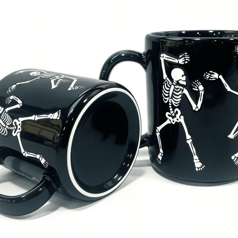 Way To Celebrate Halloween Black Dancing Skeleton Stoneware Mug Set, 2-Pack, 18.7 oz