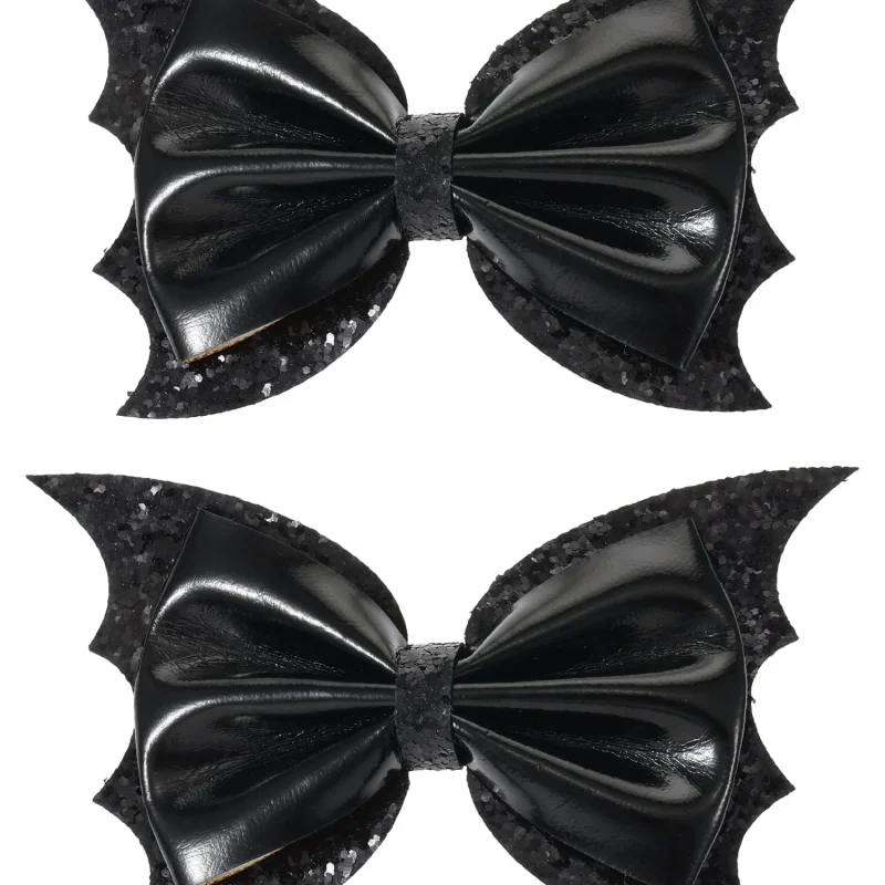 Way to Celebrate Halloween Mini Bat Bow Hair Clip Set, Black, 2 Pieces, Alligator Hair Clip