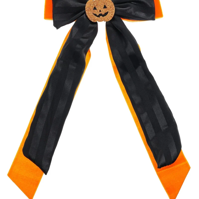 Way to Celebrate Halloween Pumpkin Long Hair Bow, Multicolor, 1 Piece, Alligator Hair Clip