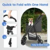 Wedyvko 4 Wheel Foldable Pet Stroller With Storage Basket For Small Medium Dogs & Cats - Black