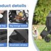 Wedyvko 4 Wheel Foldable Pet Stroller With Storage Basket For Small Medium Dogs & Cats - Black