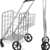 Wellmax Folding Metal Grocery Shopping Cart With Wheels, 31 x 24.5 x 40 Inches - WM99028S