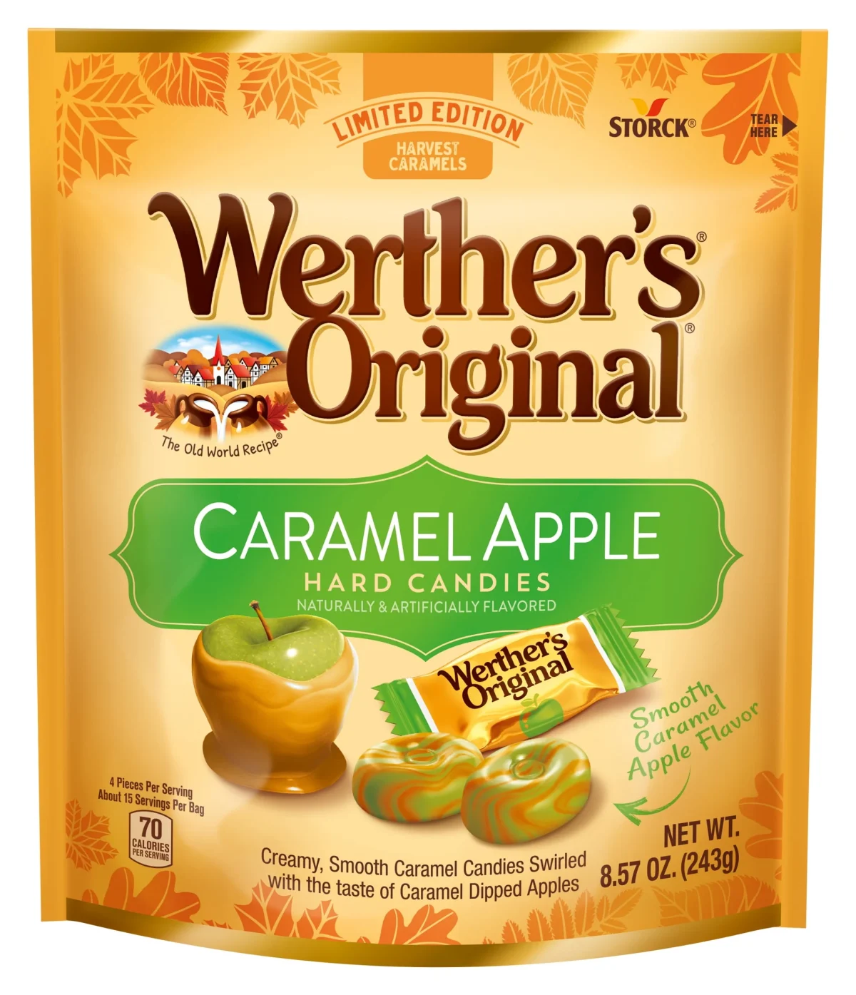 Werther's Original Limited Edition Fall Harvest Caramel Apple Hard Candies, 8.57 oz Bag