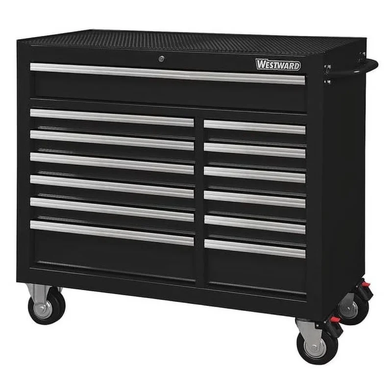 Westward Rolling Tool Cabinet, Black, 42 in x 18 15/16 in x 39 13/16 in, 13 Drawers - 32H892