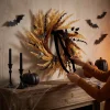 Wheat with Bats Wreath, Yellow and Black, 24", Halloween by Way To Celebrate