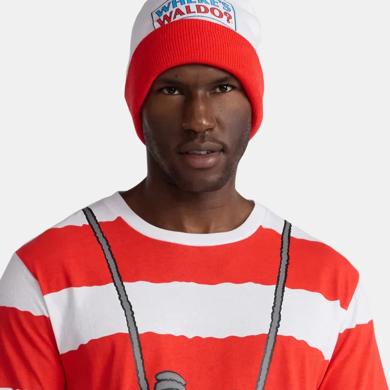 Where's Waldo, Men's & Big Men's Graphic Halloween Cosplay T-Shirt and Matching Character Beanie