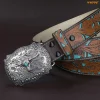 WHIPPY Western Genuine Leather Belt for Women Men Ladies Vintage Engraved Belt Cowboy Cowgirl Belt