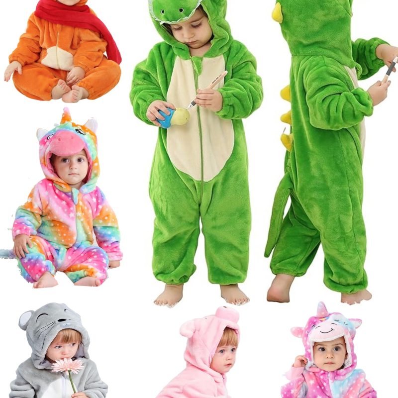 WIBACKER Infant Toddler Dinosaur Animal Fancy Dress Costume Baby Winter Flannel Hooded Romper Christmas Halloween Cosplay Jumpsuit