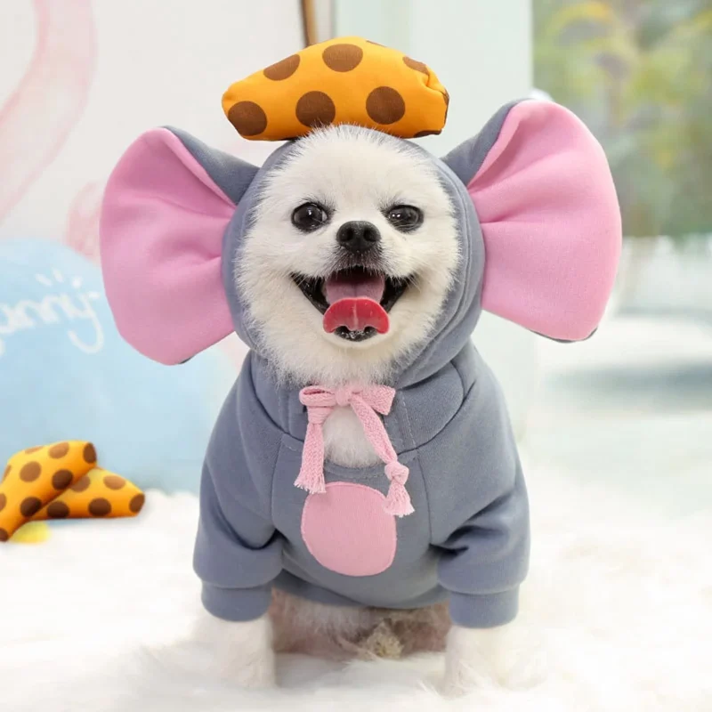 WILLED Halloween Big Ear Mouse Dog Hoodies, Cute Cheese Warm Pet Costume for Small Medium Dogs, French Bulldog, Chihuahu