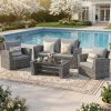 Wisteria Lane 4-Piece Wicker Patio Conversation Set With Cushions And Glass Table - Ash Gray