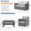 Wisteria Lane 4-Piece Wicker Patio Conversation Set With Cushions And Glass Table - Ash Gray