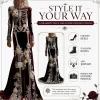 Women Skeleton Dress 3D Print Velvet Floral Long Sleeve Halloween Costumes, Skeleton Costume for Women Cosplay Party