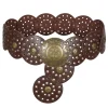 Women's Concho Disc Belt Western Cowboy Cowgirl Wide Leather Boho Country Waist Belts for Dress Jeans