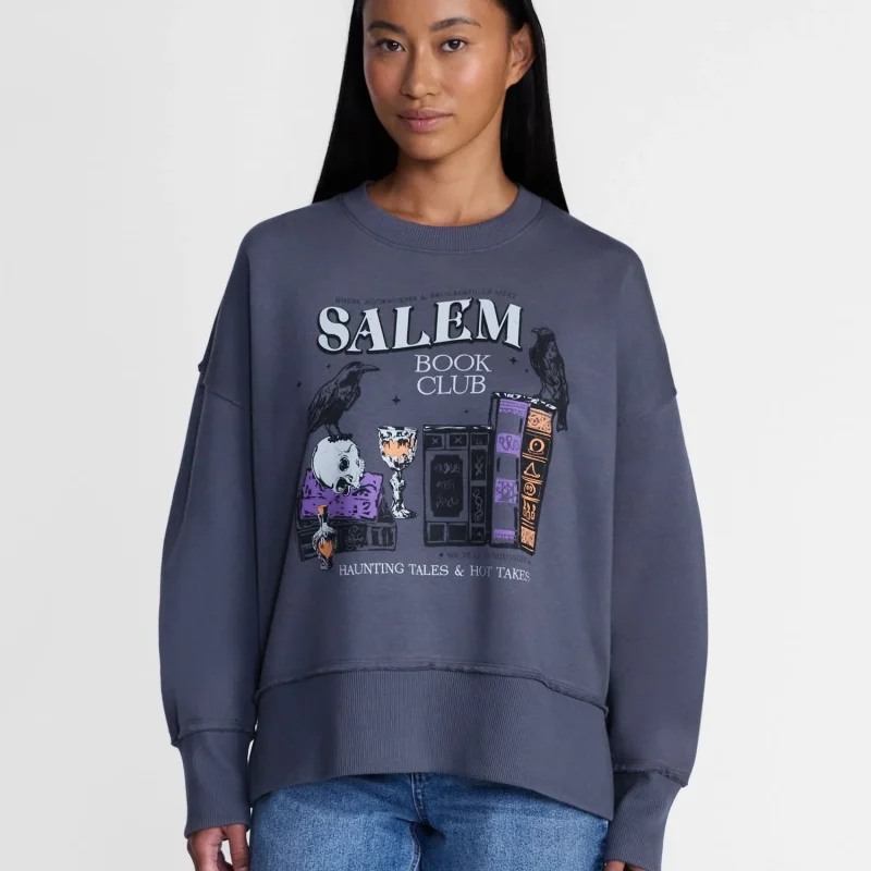 Women's Halloween Salem Book Club Graphic Fleece from Way to Celebrate, Sizes S-4X