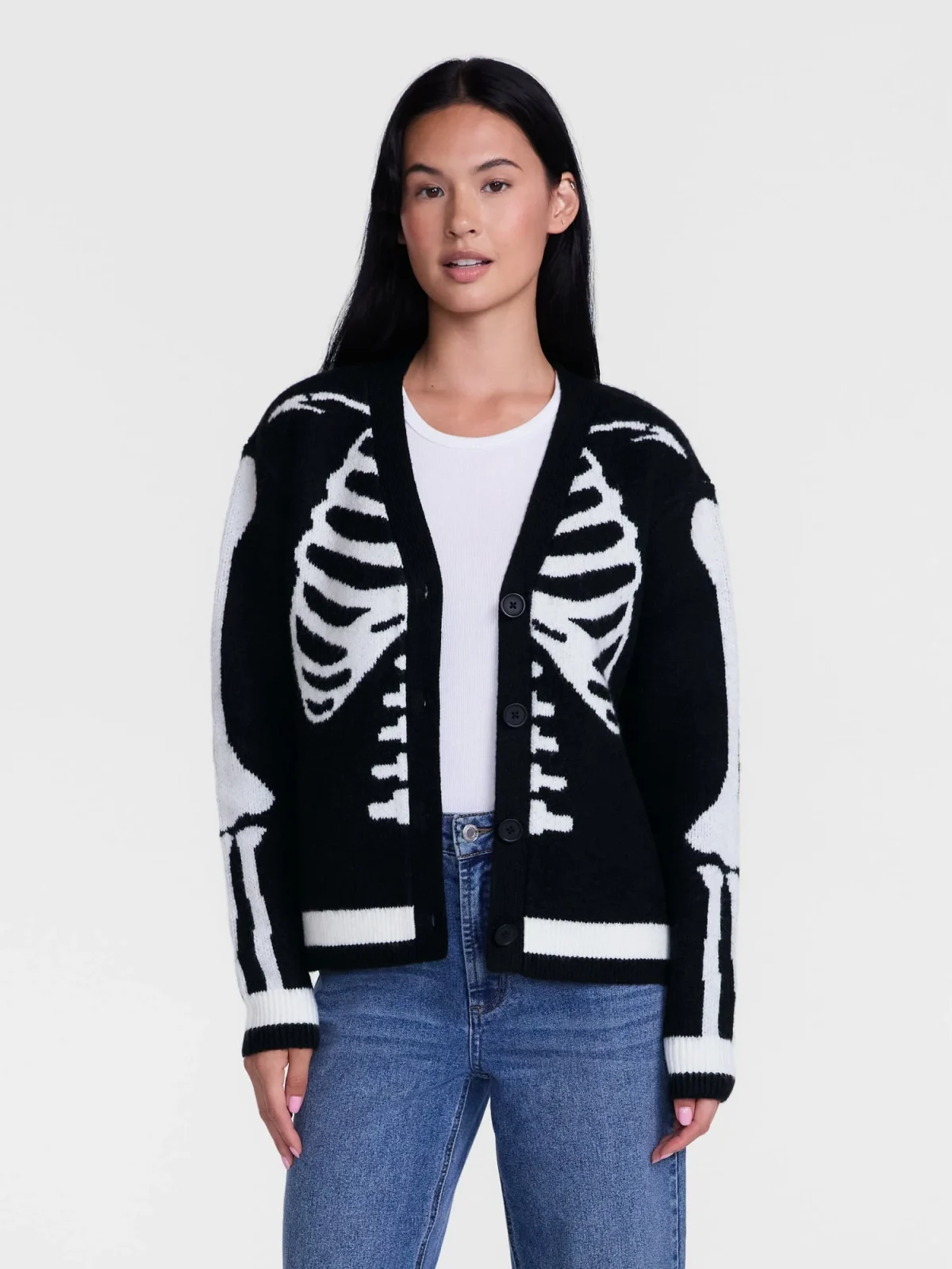 Women's Halloween Skeleton Graphic Cardigan Sweater from Way to Celebrate, Sizes S-4X