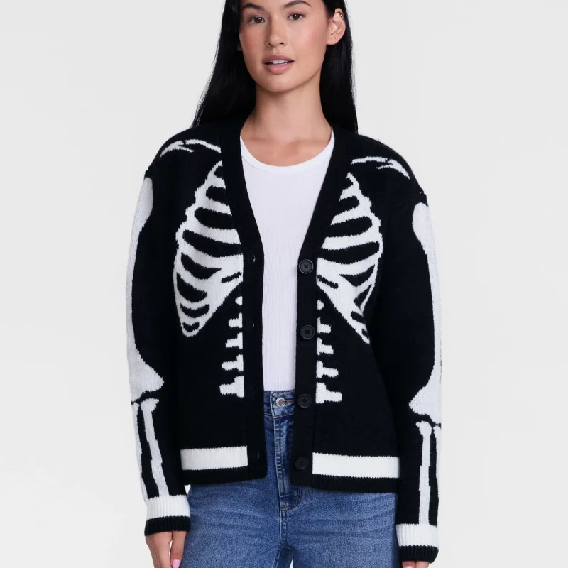Women's Halloween Skeleton Graphic Cardigan Sweater from Way to Celebrate, Sizes S-4X