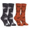 Women's Jack O Lantern and Bats & Ghosts Halloween Socks Novelty Crew 2-Pack