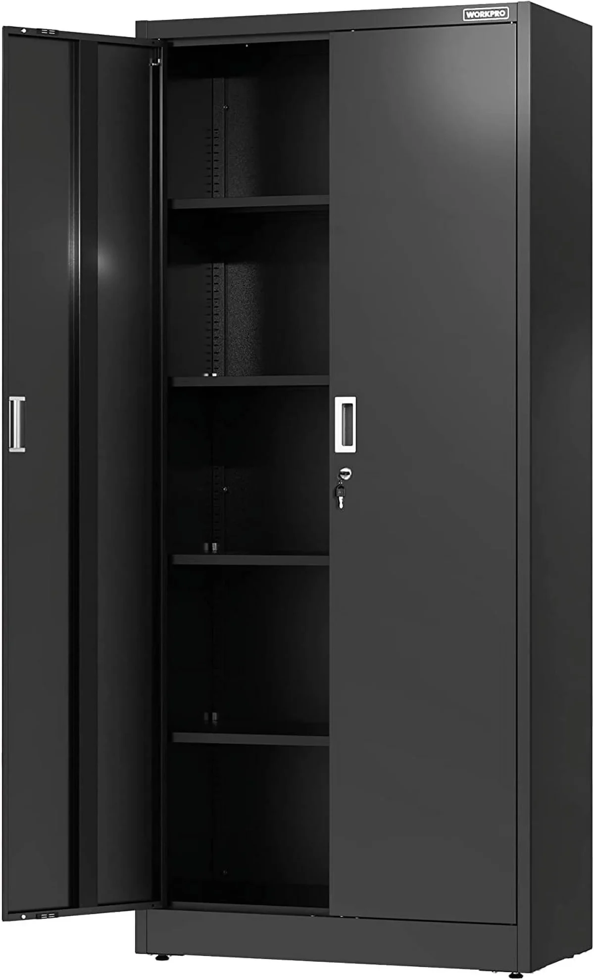 WORKPRO Metal Storage Cabinet With Locking Doors, Adjustable Shelves, Black, 71 Inches Tall - 31-1/2 x 15-3/4 Inch