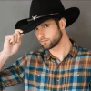 Wowstyle Wide Brim Cowboy Hat for Adult Men Women Cowgirl Hat with Adjustable Leather Band Western Cattleman Cowboy Rode