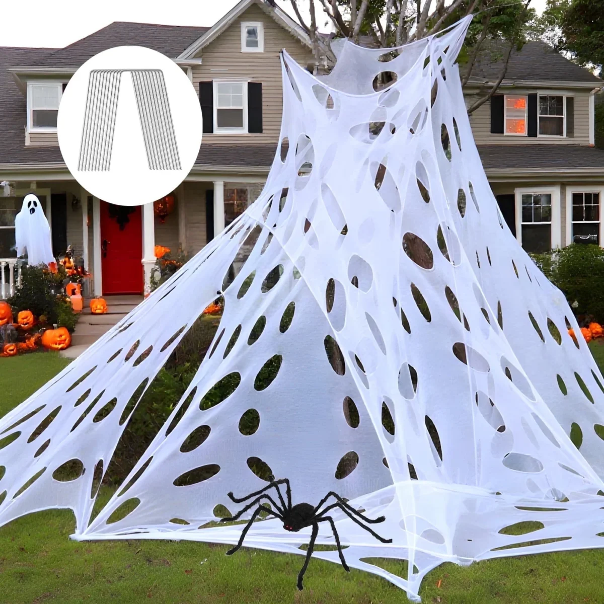 Yalumo 850 Sqft Spider Web Giant Beef Netting Halloween Decorations, 23 x 4.6Ft Pre-Cut Gauze Stretchy Spider Webs Glow