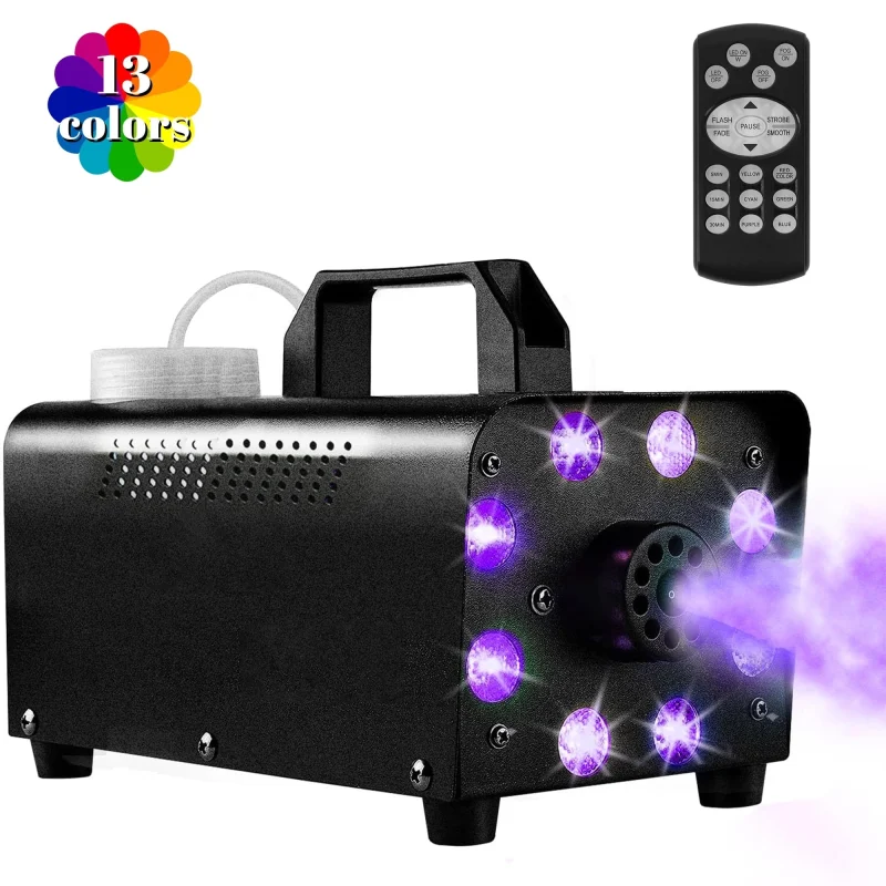 Yexmas 500W Smoke Machine 2000CFM Fog - 13 Colorful LED Lights - Wireless Remote Control - Ideal for Weddings, Halloween