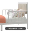 Yoneston Toddler Metal Platform Bed Frame With Guardrails And Upholstered Headboard - White