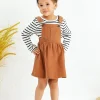Younger Tree Toddler Baby Girl Fall Dress Outfit Long Sleeve Top Strap Dress Overall with Pocket Clothes Set for 2-3T