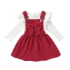 Younger Tree Toddler Baby Girl Fall Dress Outfit Long Sleeve Top Strap Dress Overall with Pocket Clothes Set for 2-3T