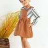 Younger Tree Toddler Baby Girl Fall Dress Outfit Long Sleeve Top Strap Dress Overall with Pocket Clothes Set for 2-3T
