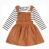 Younger Tree Toddler Baby Girl Fall Dress Outfit Long Sleeve Top Strap Dress Overall with Pocket Clothes Set for 2-3T