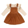 Younger Tree Toddler Baby Girl Fall Dress Outfit Long Sleeve Top Strap Dress Overall with Pocket Clothes Set for 2-3T